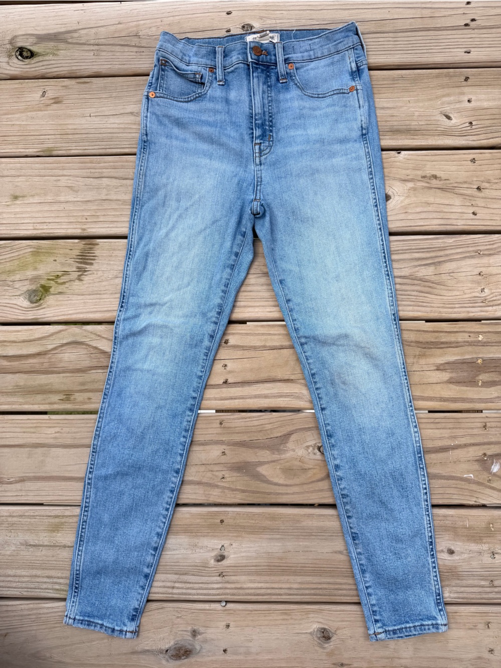 Madewell Light Blue Denim Skinny Jeans with Brown Stitching